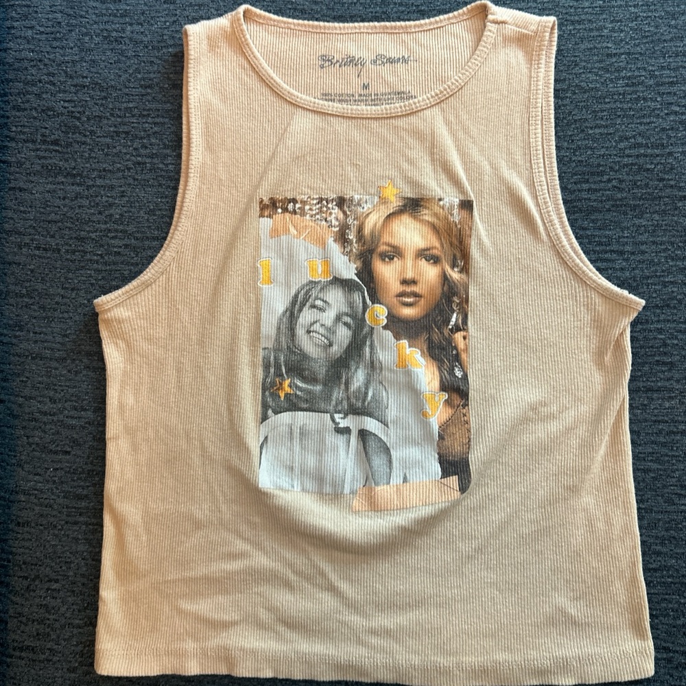 Beige Graphic Tank Top
